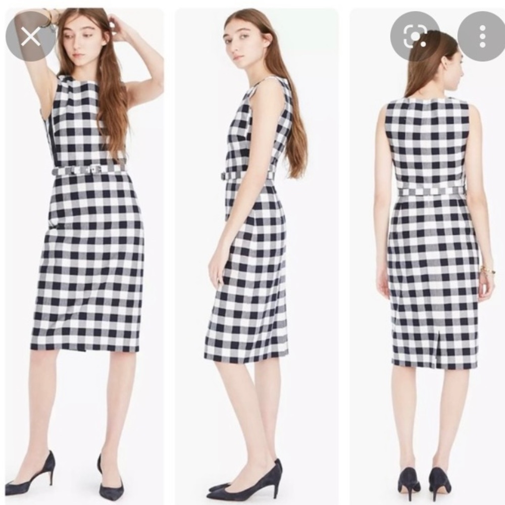 J.Crew Belted Sheath Dress in Navy Gingham Size 4